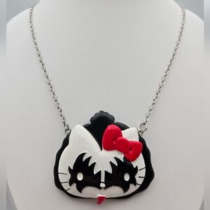 Sanrio Hello Kitty KISS Gene Simmons Demon Necklace Silver Tone 24” Rare